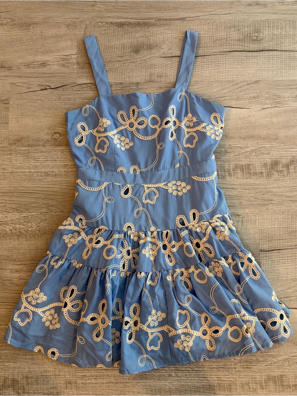 Sam Edelman Blue Sundress with Cream Eyelet Embroidery